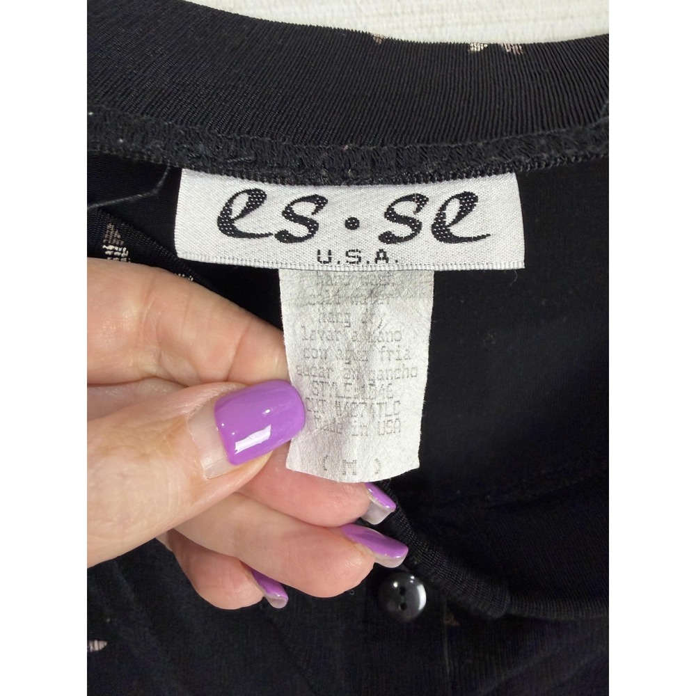 ES SL Top Skirt Set Womens Medium Black Floral Jersey 2 Piece Made USA - Picture 15 of 15